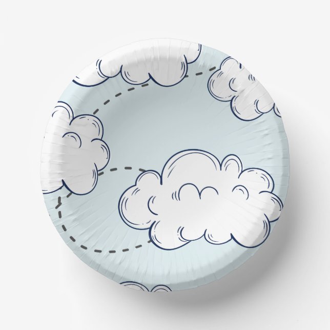 Time Flies Aeroplane Clouds Birthday Paper Plate (Front)
