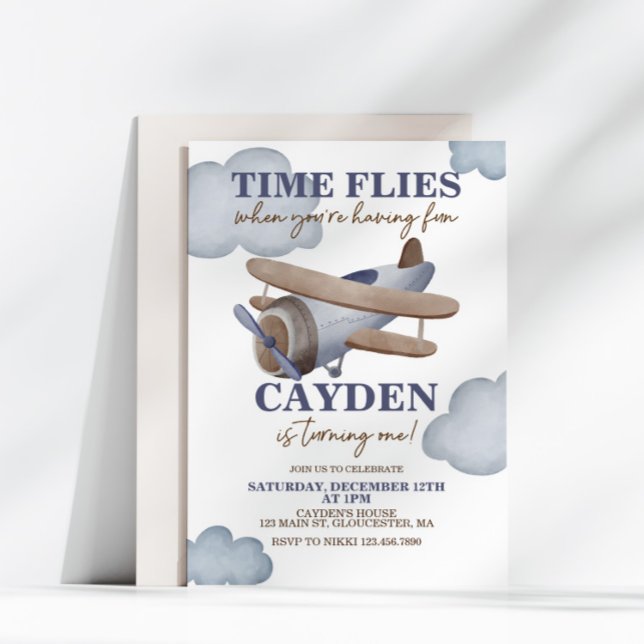 Time Flies Aeroplane First Birthday Invitation (Creator Uploaded)