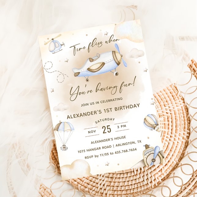 Time Flies Aeroplane First Birthday Party  Invitation (Creator Uploaded)