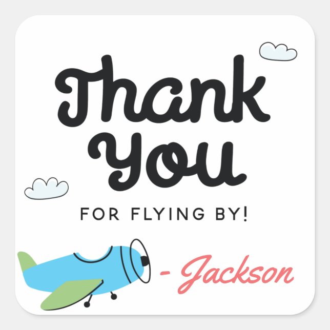 Time flies Aeroplane Helicopter Birthday Thank You Square Sticker (Front)