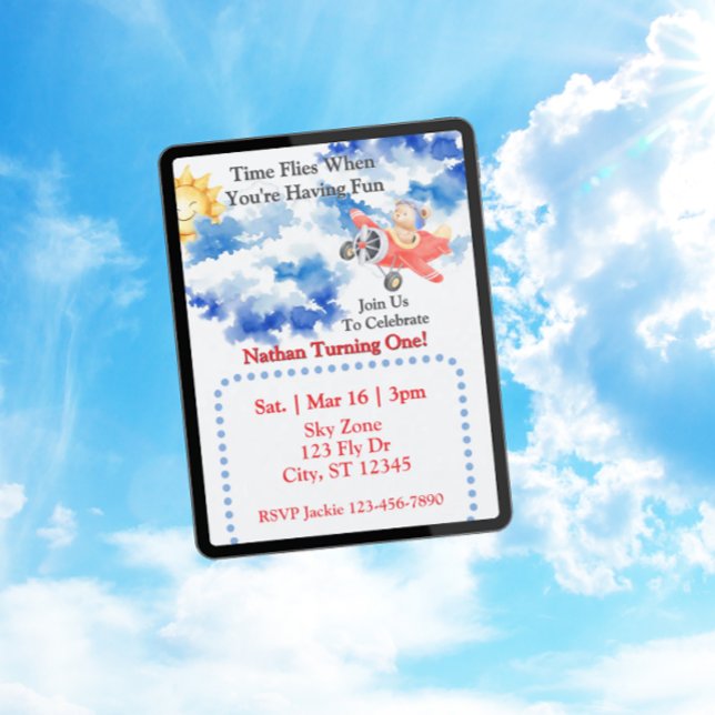Time Flies, Airplane Bear 1st Birthday Invitation (Creator Uploaded)