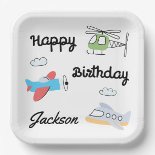 Time flies Airplane Helicopter Birthday Any Age Paper Plate