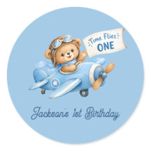 Time Flies BLUE Aeroplane Teddy Bear 1st Birthday
