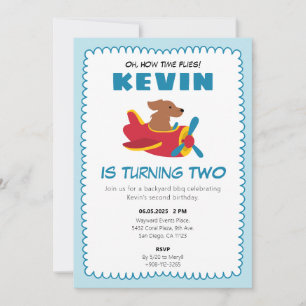 Time Flies Dog Aeroplane Kids Birthday Party Invitation