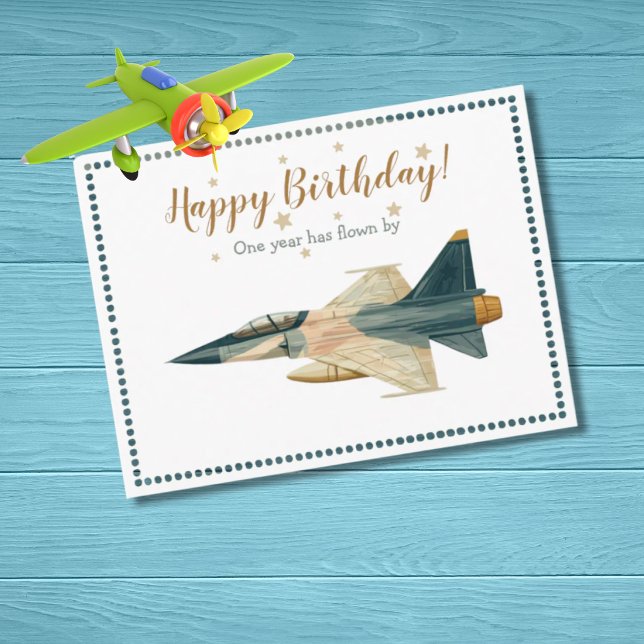 Time Flies fighter jet Aeroplane Boy First Birthda Postcard (Creator Uploaded)