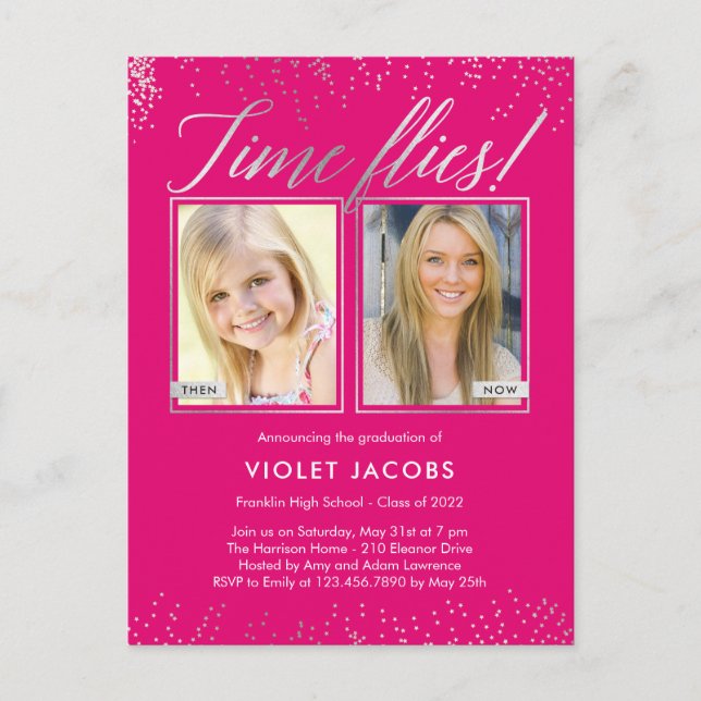 Time Flies Graduation Announcement Postcard (Front)