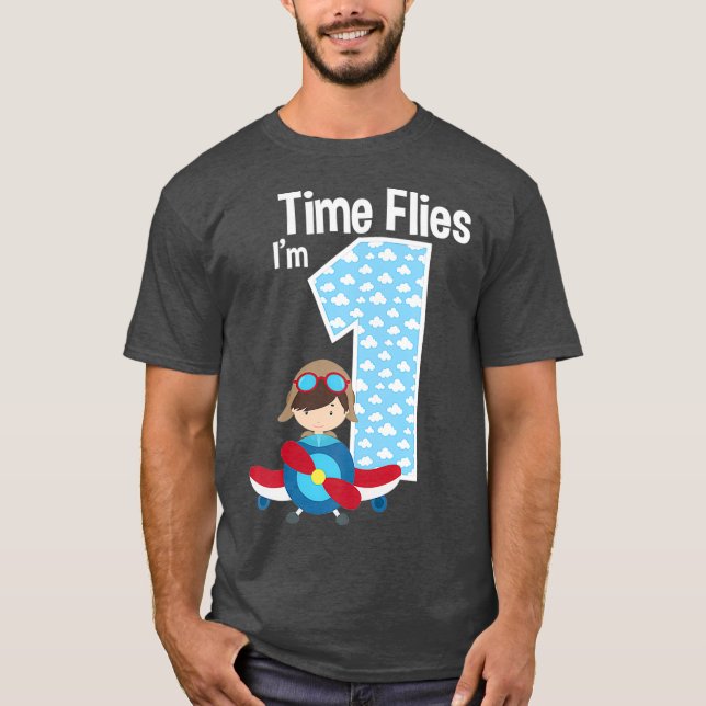 Time Flies Im 1 1st Birthday Aeroplane Plane T-Shirt (Front)