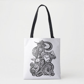 Time Flies Intricate Clock Tower illustration Tote Bag
