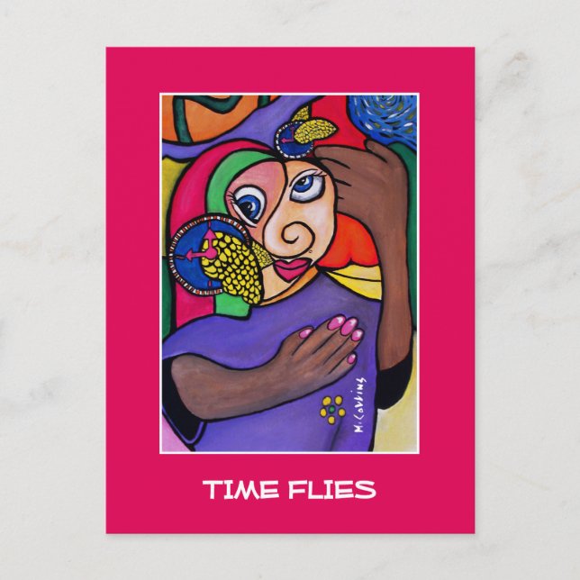 Time Flies On Bright Pink  - Time Pieces Postcard (Front)