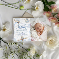 Time Flies Photo Aeroplane 1st Birthday Invite