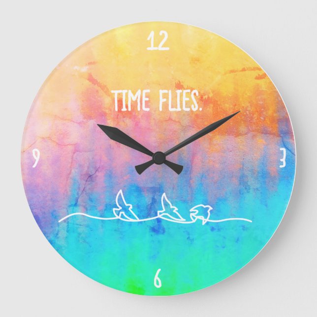 Time Flies Rainbow Rustical Large Clock (Front)