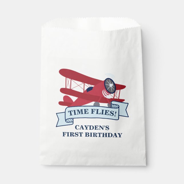 Time Flies Red Aeroplane Birthday Favour Bags (Front)