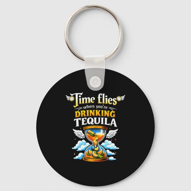 Time flies when youre drinking party crew  key ring (Front)
