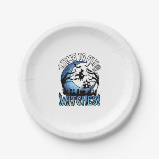 Time Fly Witches Halloween Flying Witch Crescent M Paper Plate