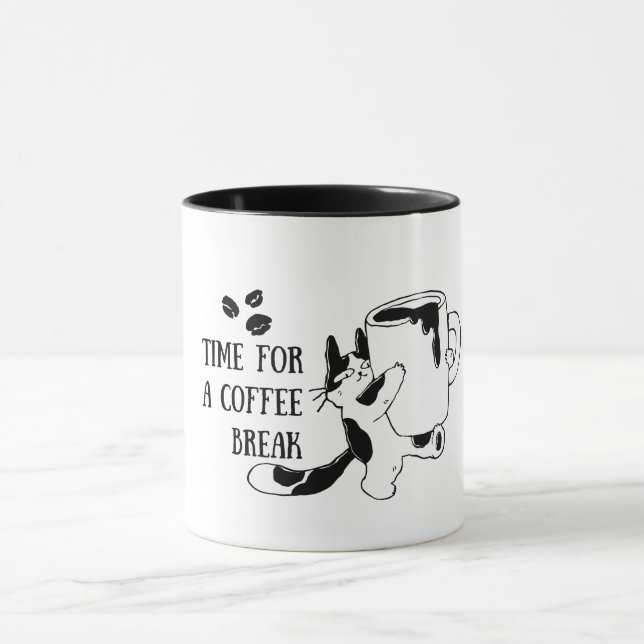 Time For A Coffee Break Cute Cat Lover Mug (Center)