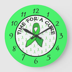 Time for a Cure Lime Green Awareness Ribbon Clock
