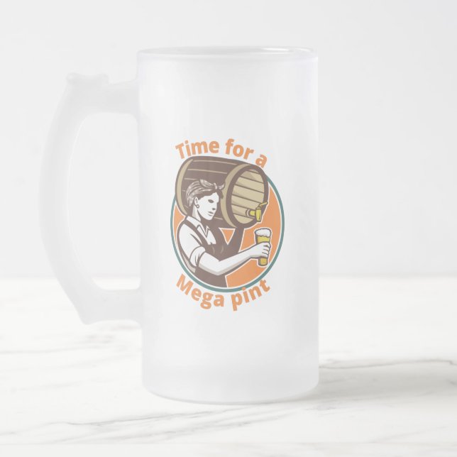 Time for a mega pint frosted glass beer mug (Left)