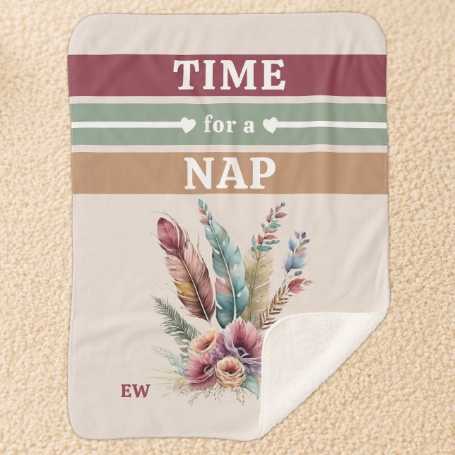 Time for a nap add initials flowers sherpa blanket (Creator Uploaded)