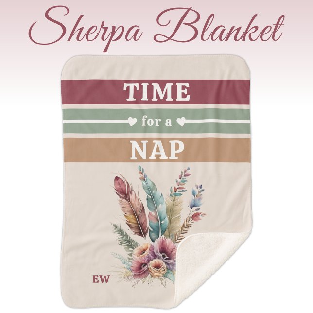 Time for a nap add initials flowers sherpa blanket (Creator Uploaded)