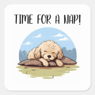 Time for a Nap Cute Adorable Sleeping Poodle Puppy Square Sticker