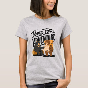 Time for Adventure Cute Bear Camping Illustration T-Shirt