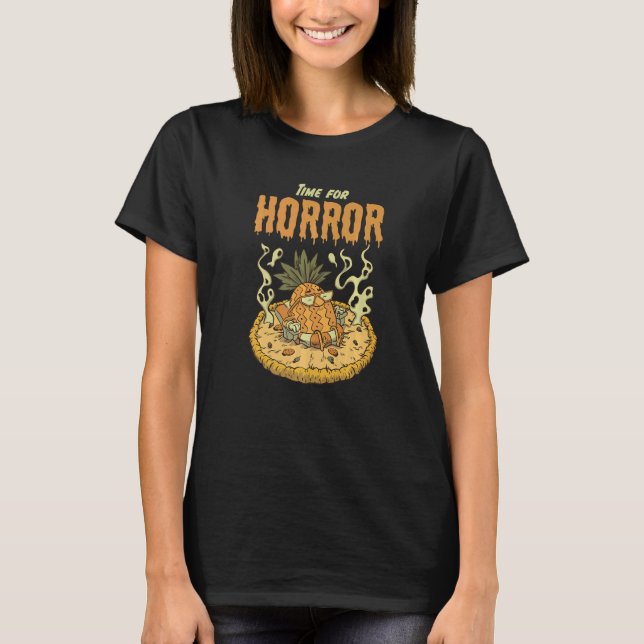 Time for Horror Halloween Hawaiian Pizza Pineapple T-Shirt (Front)