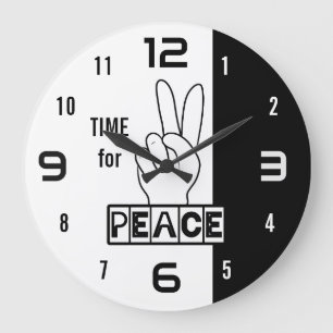 Time for Peace – Black & White Hand Design Large Clock