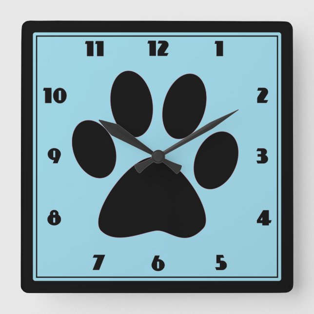 Time for Pets Light Blue Pawprint Clock (Front)