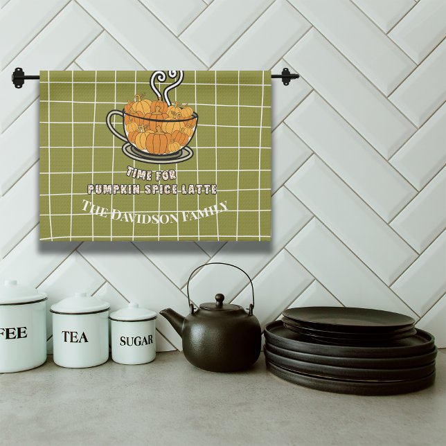 Time for Pumpkin Spice Latte Fall Custom Name Tea Towel (Creator Uploaded)