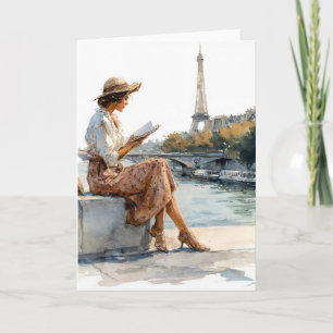 Time For Reading In Paris In Watercolors Card