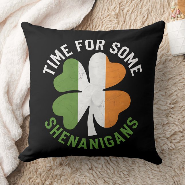 Time For Some Shenanigans Clover St Patrick's Day Cushion (Blanket)