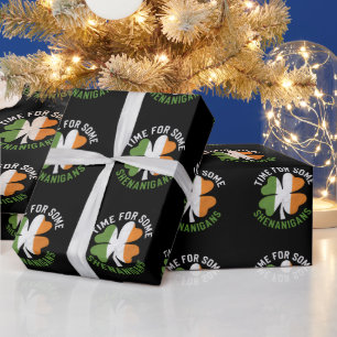 Time For Some Shenanigans Clover St Patrick's Day Wrapping Paper