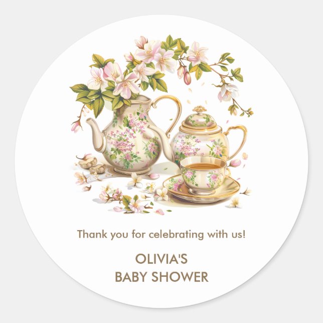 Time for Tea / A Baby is Brewing Baby Shower Classic Round Sticker (Front)