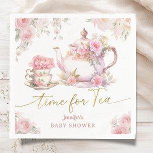 Time for Tea Baby Shower Pink Floral Paper Napkin