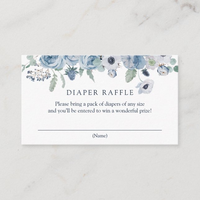 Time for Tea Blue Floral Diaper Raffle insert card (Front)