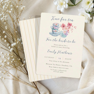 Time for Tea blue & Yellow Watercolor Bridal Showe Invitation