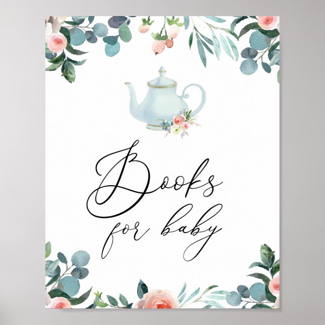 Time for Tea Blush Florals Books for Baby Sign (Front)