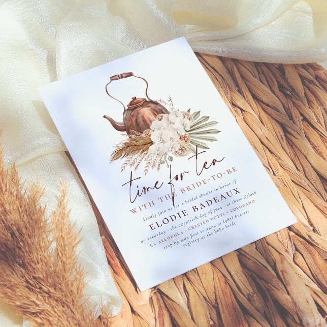 Time For Tea Boho Floral Terracotta Bridal Shower  Invitation (Creator Uploaded)