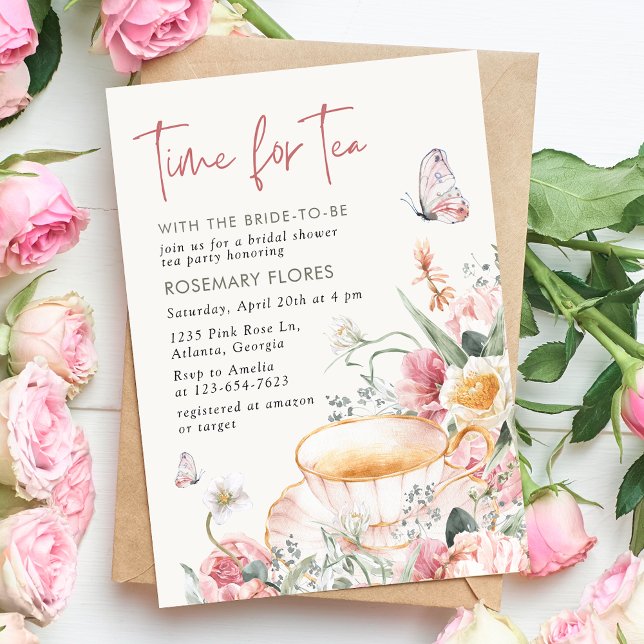 Time For Tea Boho Teacup Floral Bridal Shower Invitation (Creator Uploaded)