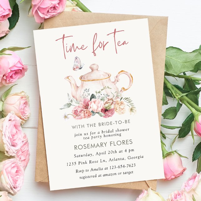 Time For Tea Boho Teapot Bridal Shower Invitation (Creator Uploaded)