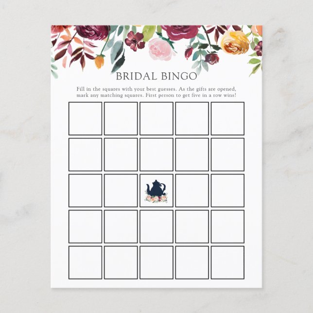 Time for Tea Bridal Bingo Game Card (Front)