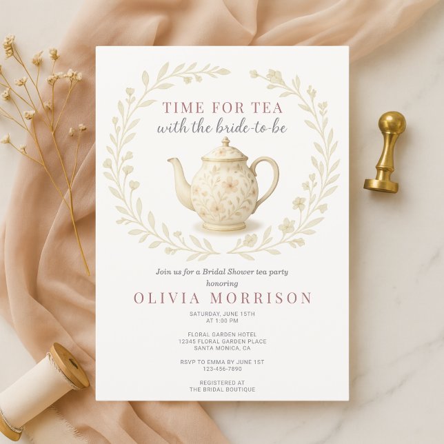 Time for Tea Bridal Shower Floral Wildflower  Invitation (Creator Uploaded)