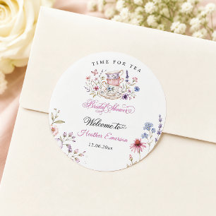Time for Tea Elegant Teacup Purple Watercolor Classic Round Sticker
