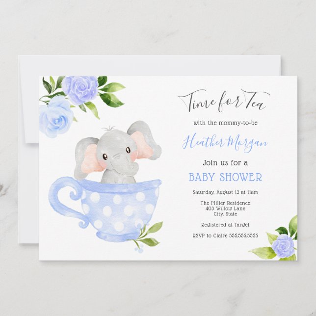Time for Tea Elephant Baby Shower Invitation (Front)
