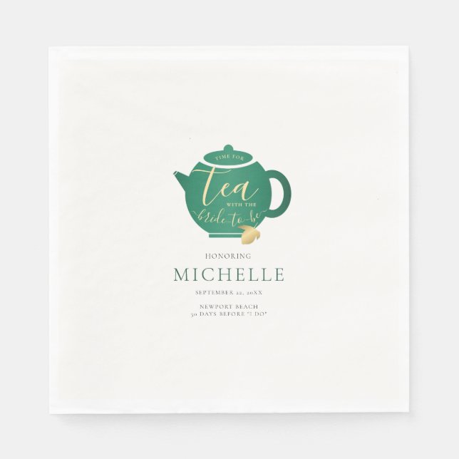 Time for Tea Emerald Gold Modern Bridal Shower Napkin (Front)