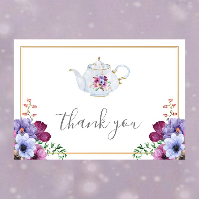 Time For Tea Floral Bridal Shower Thank You Card (Creator Uploaded)