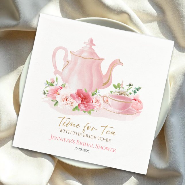 Time for Tea | Gilded Pink Bridal Shower Napkin (Creator Uploaded)