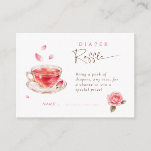 Time for tea glass teacup roses DIAPER RAFFLE  Enclosure Card
