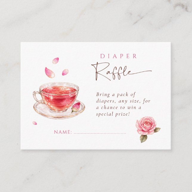 Time for tea glass teacup roses DIAPER RAFFLE  Enclosure Card (Front)