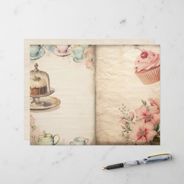 Time for Tea Junk Journal Paper (Front/Back In Situ)